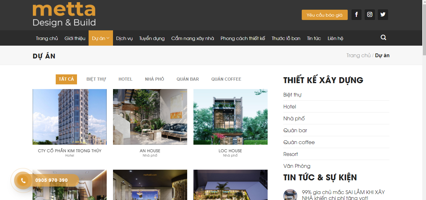 Thiết kế website thiết kế nội thất Metta