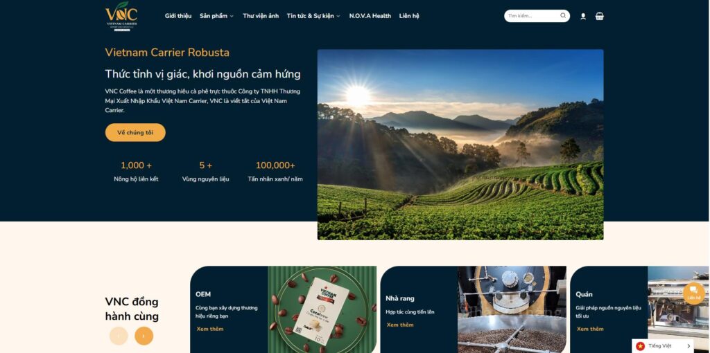 Bàn giao website cà phê cho VNC Coffee