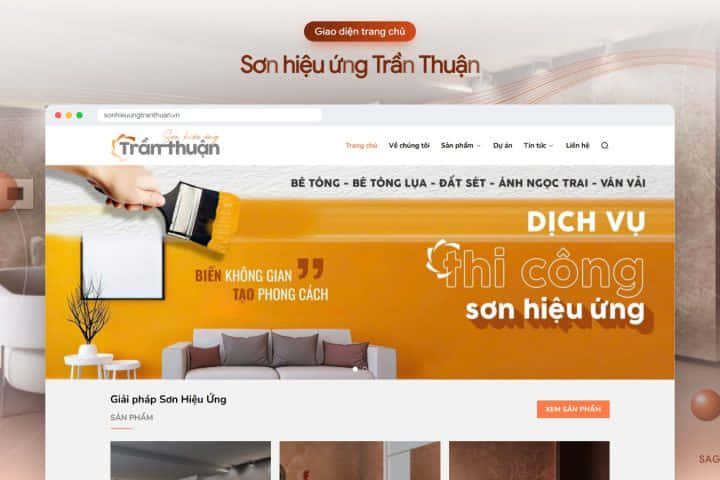 Thiết kế website thi công sơn hiệu ứng: kinh nghiệm từ dự án Trần Thuận Giao diện trang chủ website Sơn hiệu ứng Trần Thuận