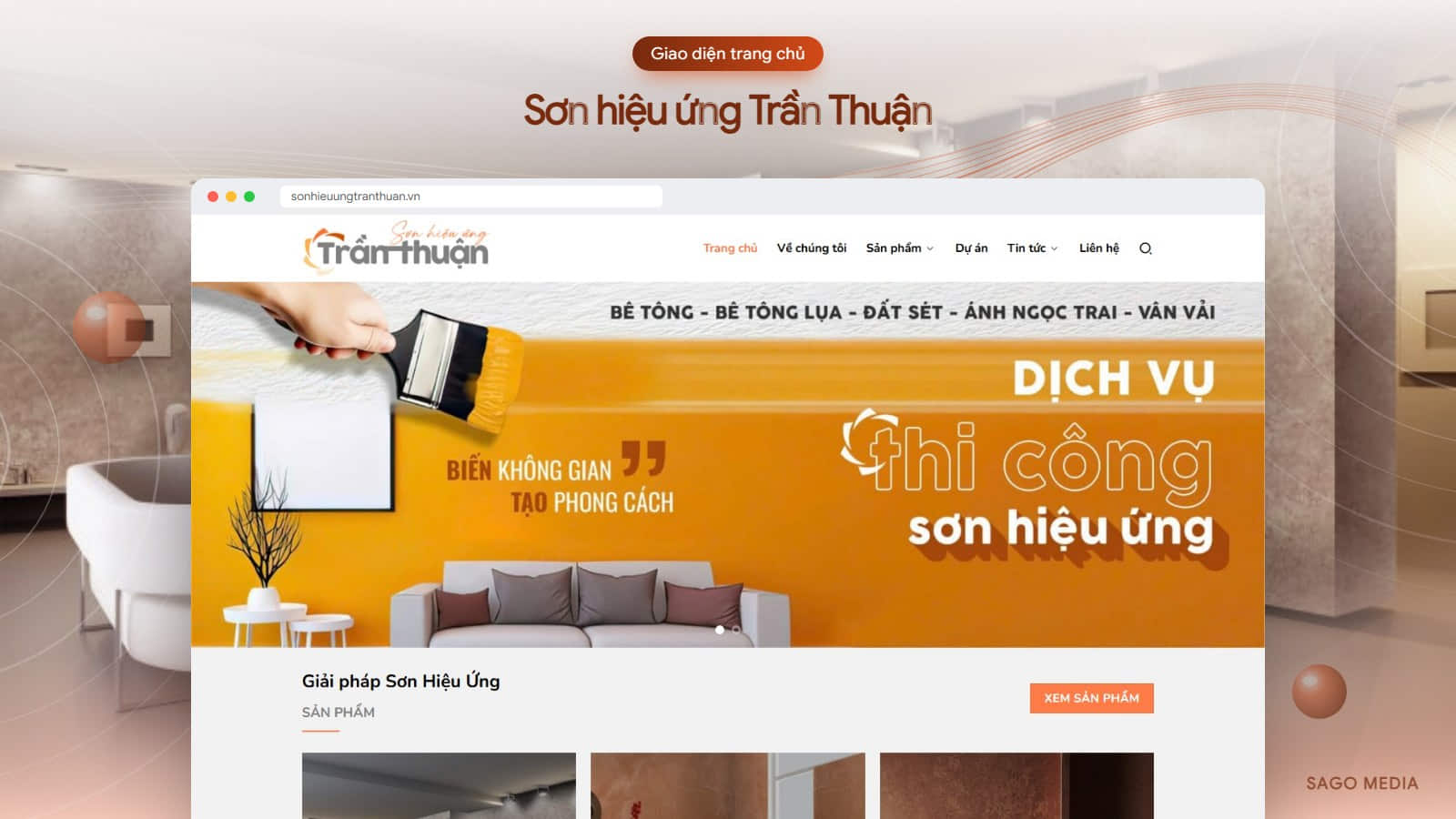 Thiết kế website thi công sơn hiệu ứng: kinh nghiệm từ dự án Trần Thuận Giao diện trang chủ website Sơn hiệu ứng Trần Thuận