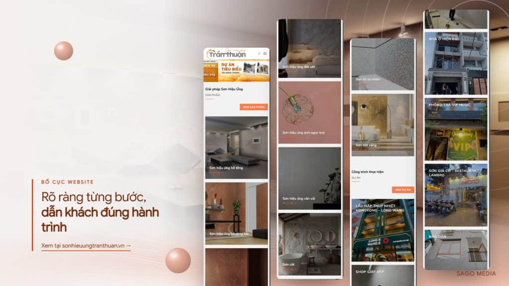 Thiết kế website thi công sơn hiệu ứng: kinh nghiệm từ dự án Trần Thuận Bố cục các trang website sơn hiệu ứng Trần Thuận