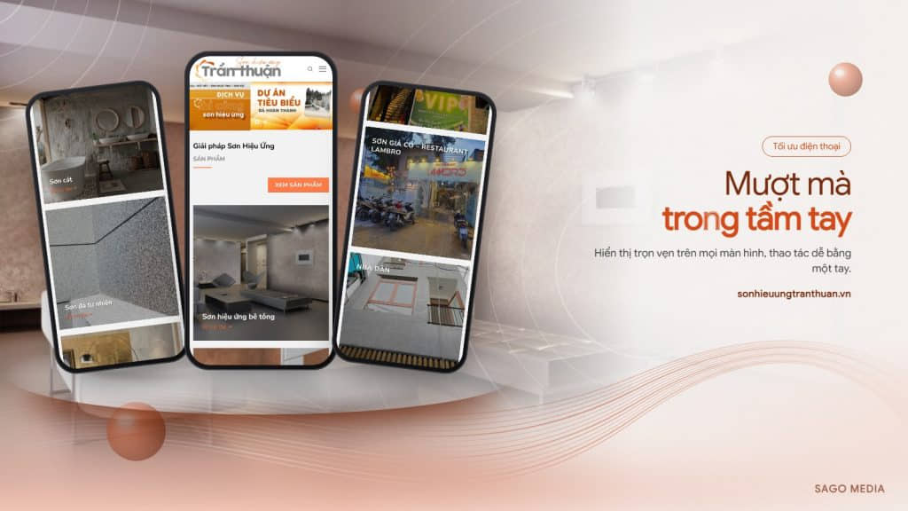 Thiết kế website thi công sơn hiệu ứng: kinh nghiệm từ dự án Trần Thuận Website thi công sơn hiệu ứng hiển thị trên điện thoại