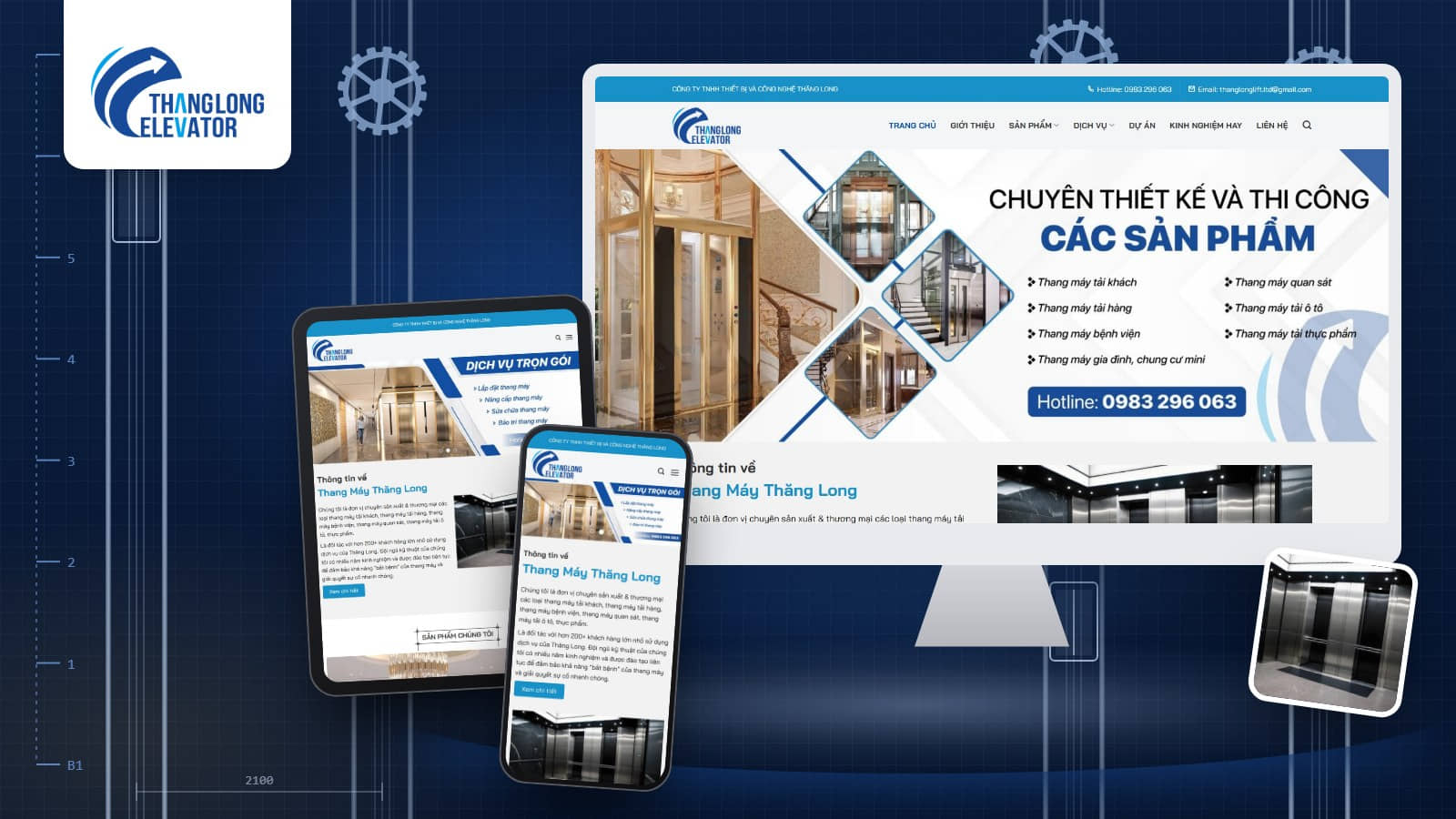 Website Thang máy Thăng Long do Sago Media thiết kế